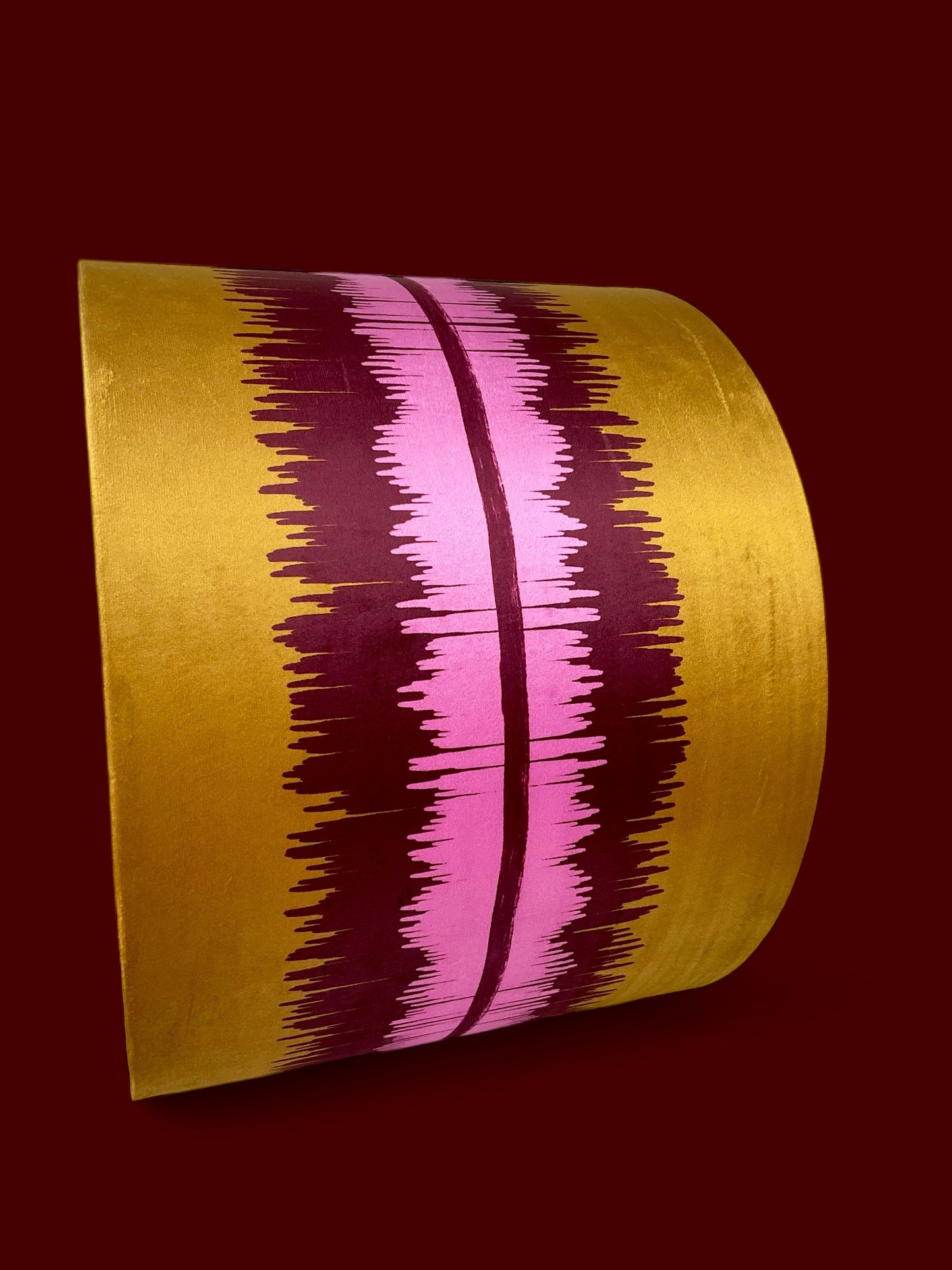 Fiona Beautiful Inside Out Lampshade in Pink & Burgundy Ikat Pattern on Gold velvet