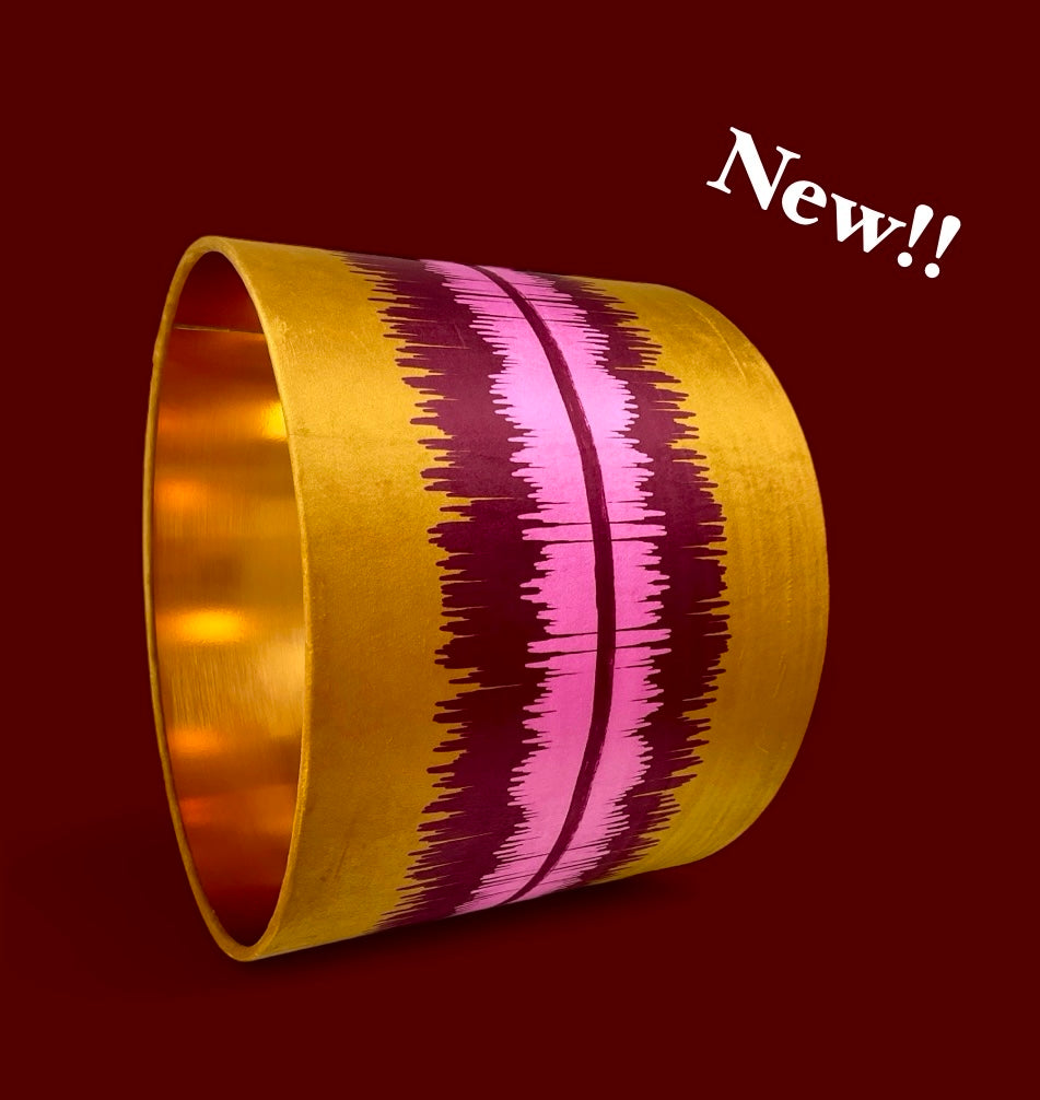 Fiona Beautiful Inside Out Lampshade in Pink & Burgundy Ikat Pattern on Gold velvet
