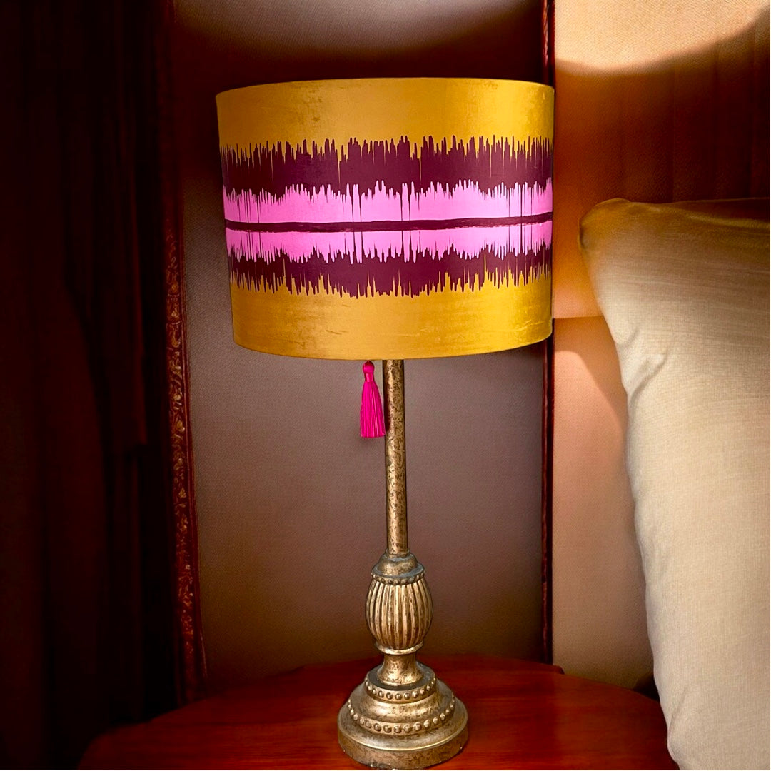 Fiona Beautiful Inside Out Lampshade in Pink & Burgundy Ikat Pattern on Gold velvet
