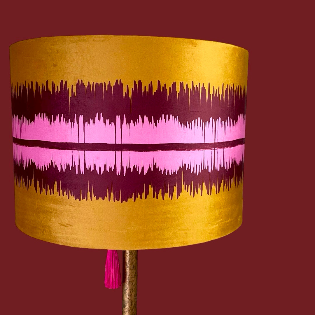 Fiona Beautiful Inside Out Lampshade in Pink & Burgundy Ikat Pattern on Gold velvet