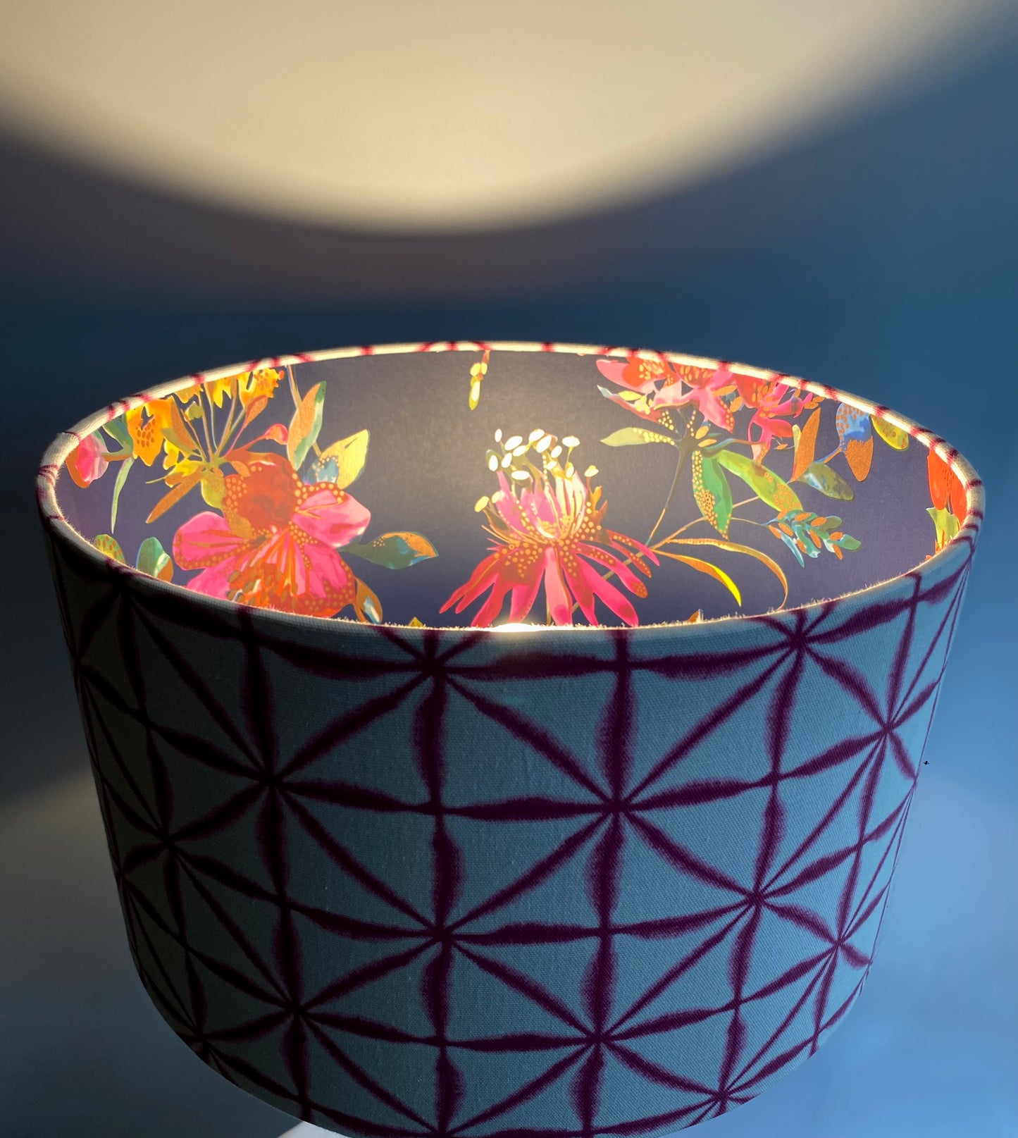 Lit up lampshade top view