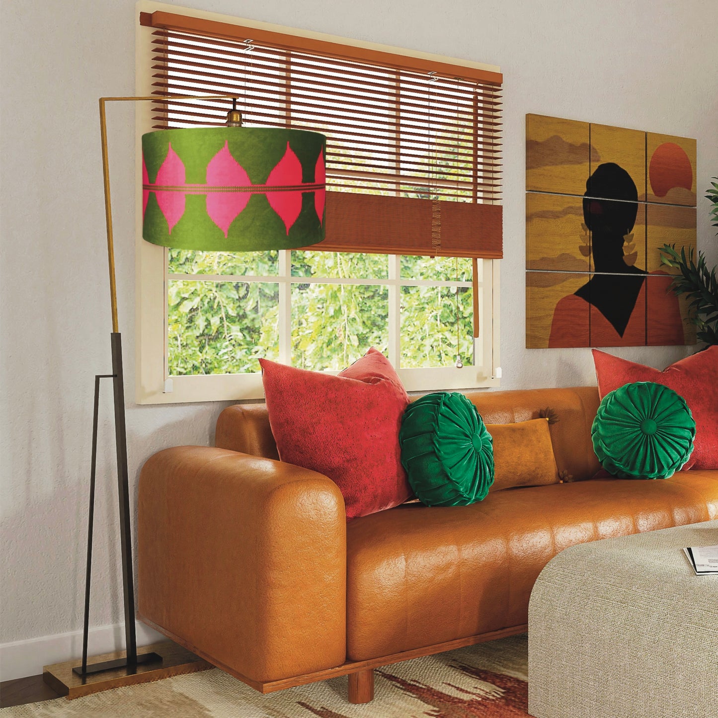 Green pink velvet lampshade floor lamp