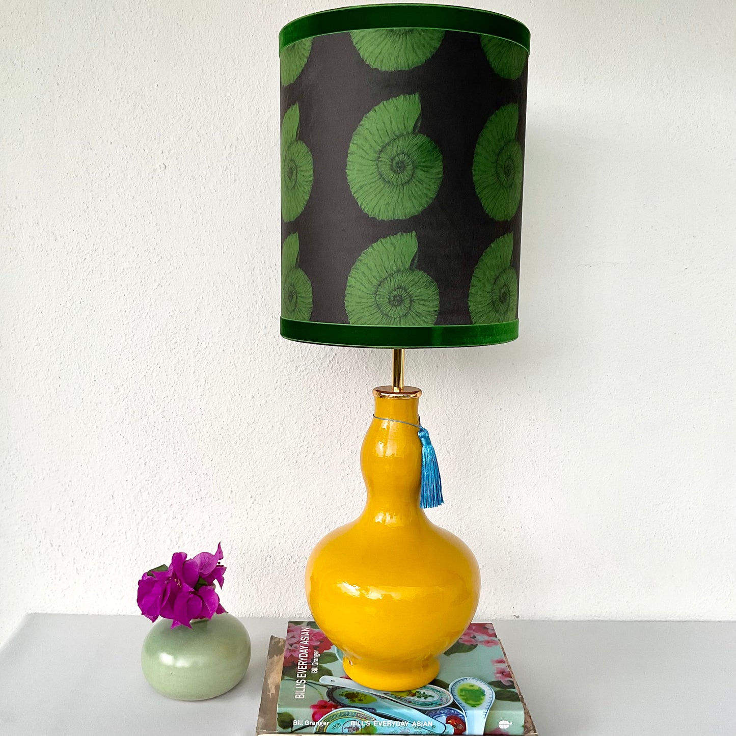 Green seashell lampshade with yellow gourd shape lamp base