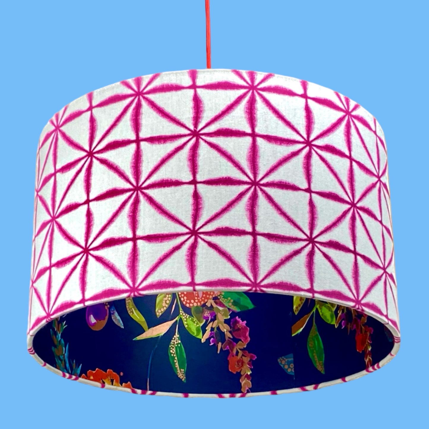 Pink and white Shibori pattern hanging lamp