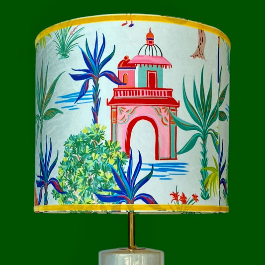 Red blue Chinoiserie pattern lampshade