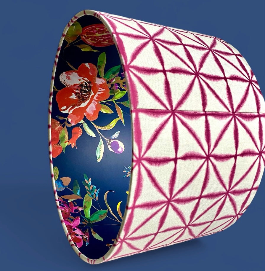 Pink and white Shibori pattern lampshade side view
