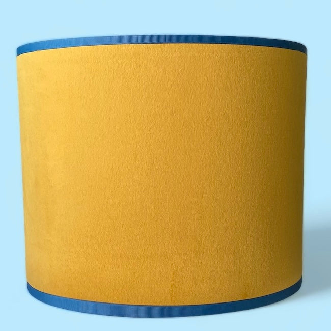 Close up of yellow velvet lampshade