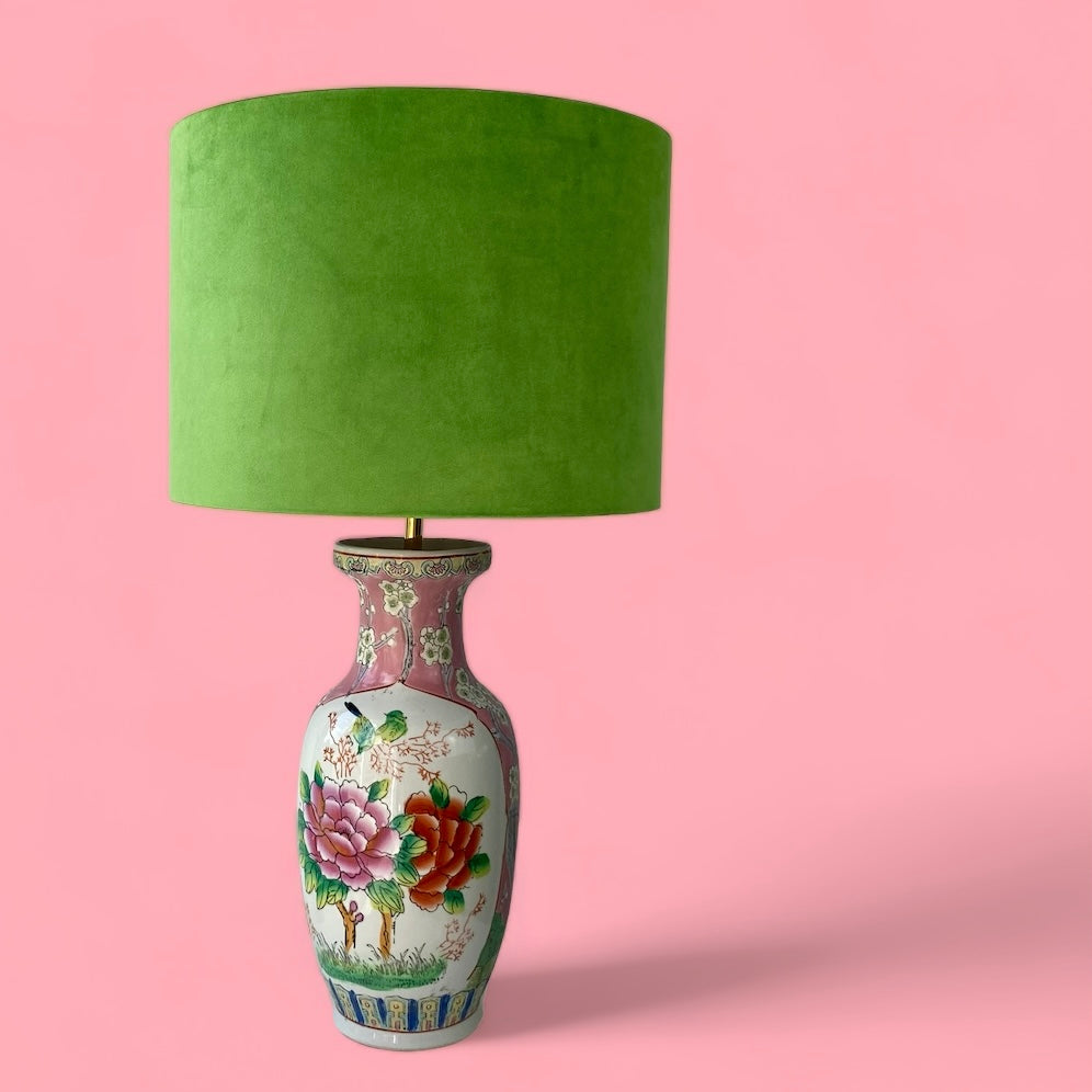 Apple green velvet lampshade Chinese lamp base