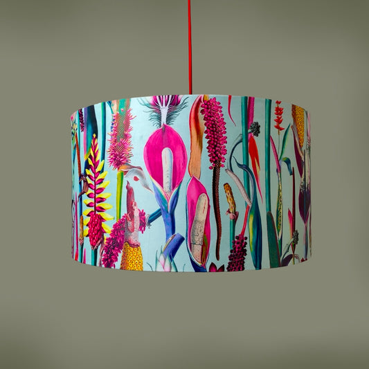 Pink tropical flowers hanging lamp