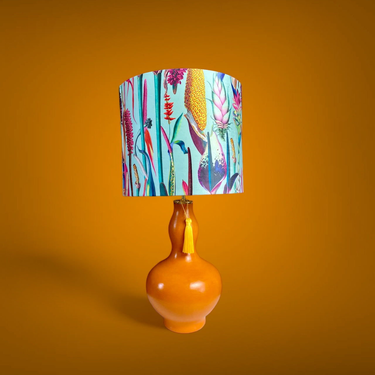 Duck egg colour lampshade orange table lamp