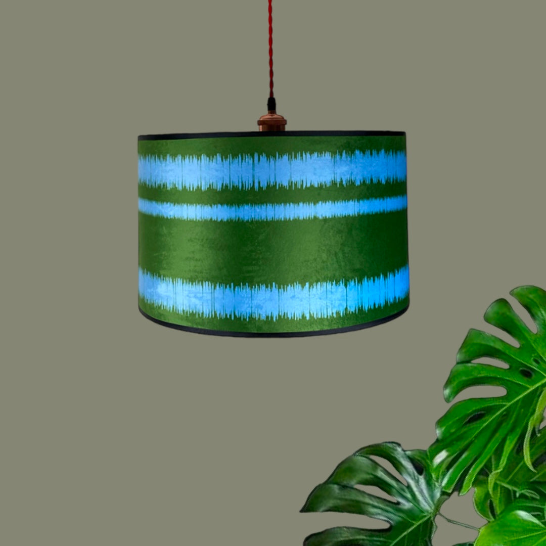 Blue green striped hanging lamp