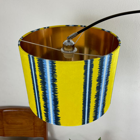 Blue and yellow striped ikat lampshade