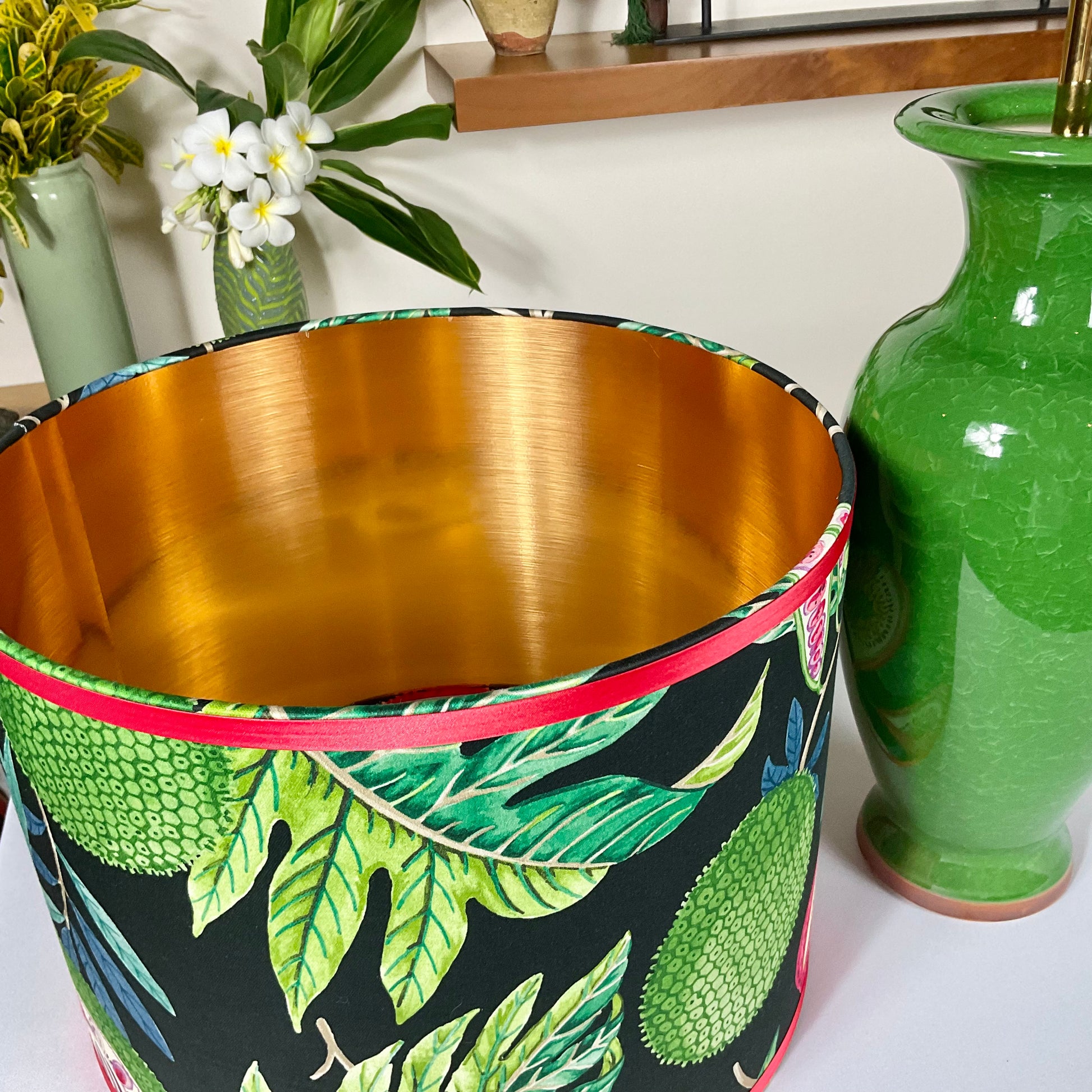 Top view of colourful tropical fruits pattern lampshade