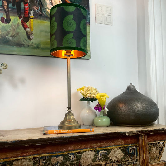 Green seashell velvet lampshade with brass stand