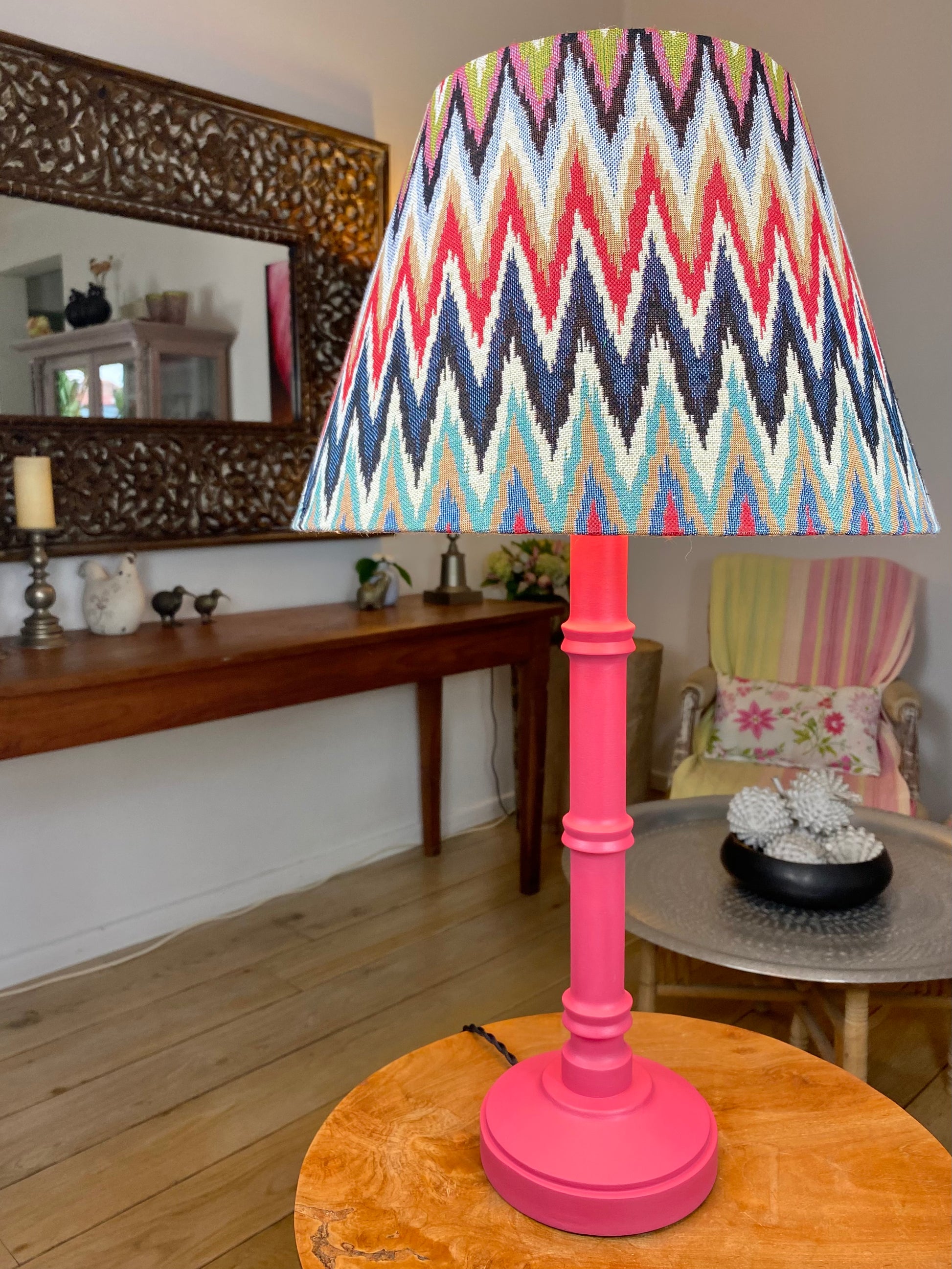 Lampshade with pink bamboo shaped table lamp