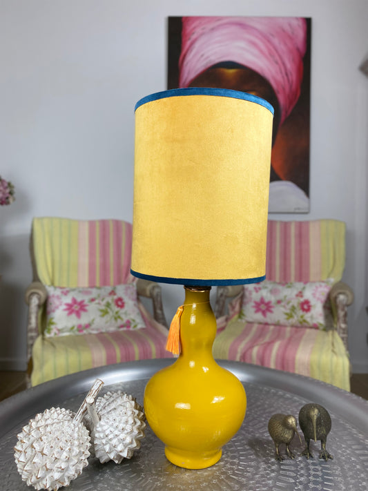 Ochre colour lampshade with yellow gourd lamp base