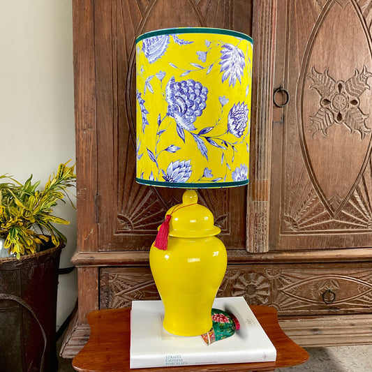 Batik lampshade with yellow ceramic lamp base